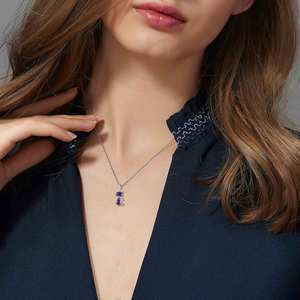 Kalung Liontin Kucing Perak Sterling 925 untuk Anak Perempuan - Perhiasan Anak Berlapis Emas dengan Zirkon Biru Ungu Hadiah - Product Image 6