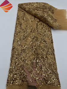 Tela de Encaje Africana de Alta Calidad 2026, con Cuentas Nigerianas y <span class=keywords><strong>Lentejuelas</strong></span> Bordadas, Tela de Tul con Cuentas de Lujo para Vestidos de Novia - Product Image 5