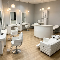 Ensemble de mobilier de salon de beauté haut de gamme tout blanc avec logo personnalisé, fauteuil inclinable à 360 degrés, fauteuil de salon crème