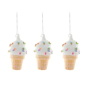 Ornamento personalizado de Navidad de vidrio soplado a mano, cono de helado, adornos de Navidad colgantes para postres, decoración