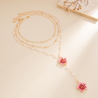 Colliers INS multicouches avec pendentifs fleurs colorées en fausses perles pour femmes, breloques, chaînes de clavicule superposées, accessoires, cadeau