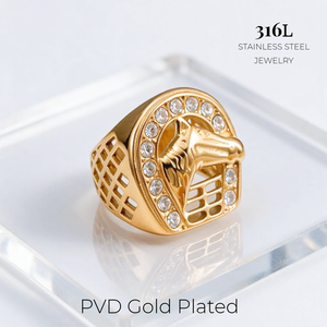 Nhẫn dấu ấn hình đầu ngựa kiểu miền Tây dành cho nam, mạ vàng 18K, thép không gỉ, hình đại bàng, pha lê, phong cách cổ điển, trang sức cá tính dành cho người đi xe mô tô - Product Image 3