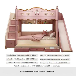 Niedliches Kinder-Prinzessinnen-Hochbett aus Holz mit Rutsche und hohem Geländer, zweistöckig, für Mädchen, modernes Design für Wohnzimmer - Product Image 6