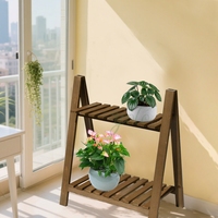 Rak tanaman kayu tangga 2 tingkat, rak pot Organizer, rak tampilan, rak penyimpanan untuk tanaman kayu luar ruangan
