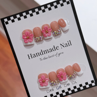 Faux ongles carrés courts 100% faits à la main, à presser, de haute qualité, très demandés, avec fleurs 3D, fournisseur