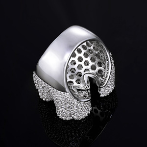 Hip-hop Blue Water Drop Gem <b>Letter</b> Ring, Full T-square Zircon Ring Jewelry - Product Image 3