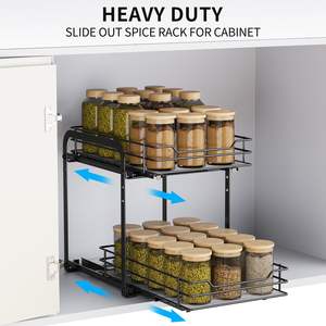 Étagère à épices <span class=keywords><strong>extensible</strong></span> à 2 niveaux pour lave-vaisselle Étagère d'évier relevable pour armoires de cuisine Supports de rangement pour la cuisine - Product Image 3