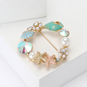 高級レディースラインストーンブローチ合金ヒトデコンクラインストーンリースブローチハワイアンパーティーコスチュームチェストフラワーブローチ - Product Image 2