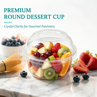 Gobelet à dessert en plastique rond transparent en PET, contenants à gâteau à emporter, bol à crème glacée, emballage pour fruits avec couvercle