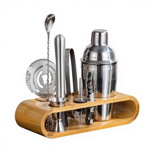 Vente flash - Kit de barman de 10 pièces - Accessoires de bar - <span class=keywords><strong>Shaker</strong></span> à cocktails en acier inoxydable avec support en bambou - Product Image 6