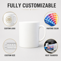 Mug en céramique avec logo personnalisé en gros, mug en porcelaine de 11 oz pour sublimation / transfert thermique, OEM ODM couleur Pantone taille personnalisée