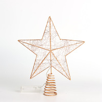 Maßgefertigter Pentagramm-Schmuckstern aus Schmiedeeisen für Weihnachtsbäume mit 10 LED-Lampen, Festliche Baumspitzen-Dekoration