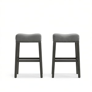Juego de 2 taburetes de bar CoCo, asiento tipo silla sin respaldo tapizado en gris, altura de 29 pulgadas, estructura de madera, diseño moderno - Product Image 1