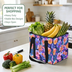 Bolsa de Compras Reutilizable con Diseño Floral, Plegable, Grande, Cuadrada, Personalizada con Asas Largas - Product Image 5