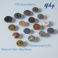Kancing Jeans Logam Paduan Seng Berlapis Emas dengan Logo Kustom Terukir dari Pabrik YHG, Bebas Nikel, Model Flatback, untuk Denim