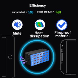 Caricatore USB intelligente a 20 porte 100W protezione totale sovraccarico tensione globale Multi-dispositivo di ricarica per telecamere - Product Image 5