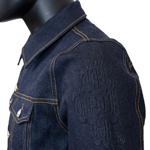 TOPSHOWデザイナーカスタムヘビー級コットンエンボス加工ロゴBoxyクラシックSelvedgeデニムジャケット男性用 - Product Image 5