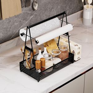 Étagère à épices portable en acier au carbone avec porte-serviettes en papier, organisateur pour camping, barbecue, pique-nique en extérieur et rangement de cuisine - Product Image 2