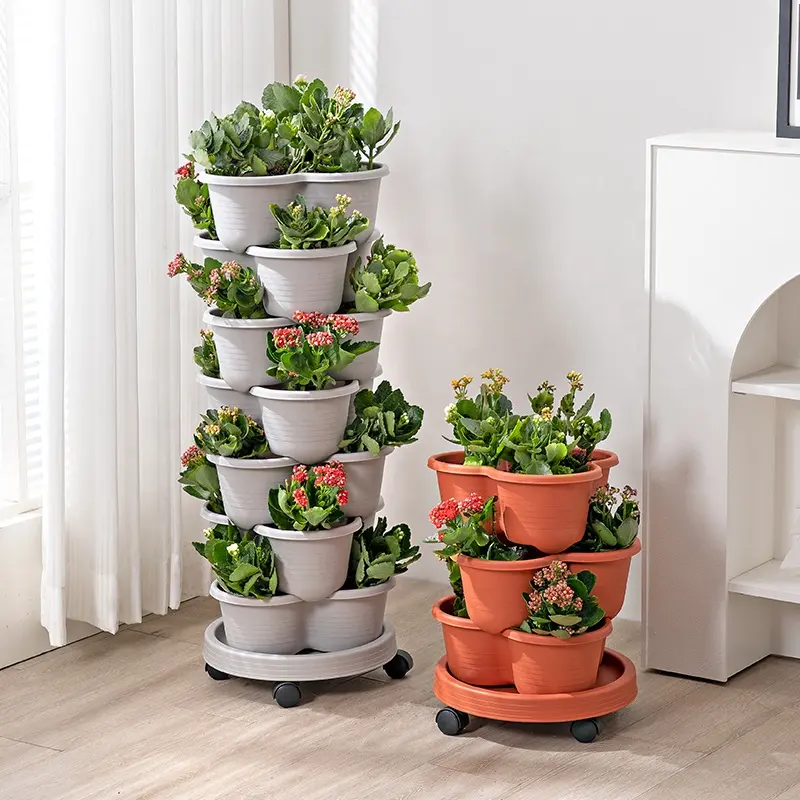 new arrival 3 petals vertical stackable tower pots