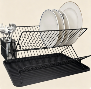 Escurridor de Platos de Bambú de <span class=keywords><strong>2</strong></span> Niveles con Revestimiento de Polvo Negro - Product Image 2