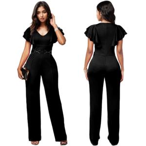 Monos con cuello en V para mujer, cintura elástica, ajustados, de manga larga, a la moda - Product Image 1