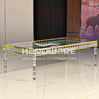 Table centrale en cristal de jambes acryliques d'acier inoxydable de rectangle luxueux pour la table de console d'acier inoxydable d'or de mariage
