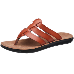 Trendy men's Flip-flops Slides Slippers Fashion Flat Sandals Pu Leather Men's Slides Slippers Outdoor Beach casual walking <b>shoes</b> - Product Image 3