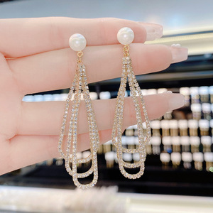 Stile europeo americano di fascia alta grandiosi orecchini pendenti da donna eleganti esagerati lunghi geometrici in acciaio inossidabile - Product Image 2