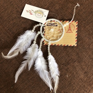 Mini attrape-rêve en forme de tissage fait à la main, décoration murale, imitation plumes blanches, haute qualité, vente en gros - Product Image 1