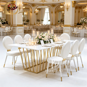 Gold Contemporary Stainless Steel & MDF <b>Top</b> Rectangular Wedding Dining <b>Table</b> for Hotel Furniture - Product Image 2