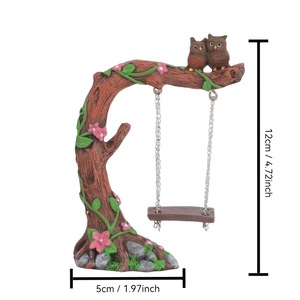 Ornement de micro-paysage en résine, décoration de <span class=keywords><strong>jardin</strong></span> <span class=keywords><strong>secret</strong></span>, hibou sur balançoire d'arbre - Product Image 3