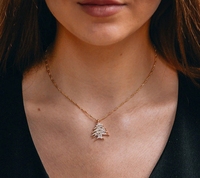Collier pendentif motif cèdre du Liban pavé de zirconium design Collier en cèdre plaqué or 18 carats ou argent