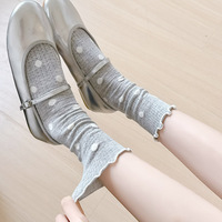 Chaussettes coréennes pour femmes, nouvelle collection printemps/été, à pois, polyvalentes, mi-mollet, en maille à bords volantés, sans couture