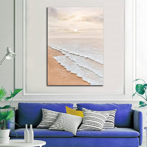 Moderne 3D Crème Plage Océan Vagues Paysage Marin Peinture À La Main Toile Décoration Murale Art Déco Design Usine En Gros Suspendu - Product Image 3