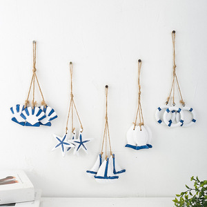 Mediterranean Style Seashell Starfish Sailboat <b>Wall</b> Hanging Home <b>Decor</b> Irregular Shape Wooden Ornament - Product Image 1