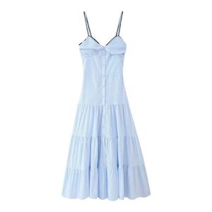 Summer New Casual Fashion Pleated Contrast Lace-Decorated Striped Sleeveless <b>Suspender</b> Dress - Product Image 3