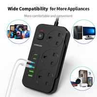 Multiprise industrielle noire standard britannique à 3 prises et 3 ports USB-C avec interrupteurs, pour table, avec prise britannique
