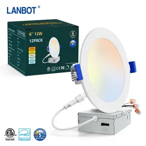 Lanbot Factory Etl Cetl 4'' 9w 6'' 12w Round Slim Dimmable Led Ceiling Panel Recessed Downlights With Quick Joint Junction Box