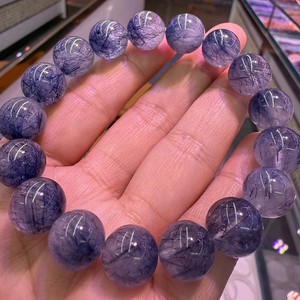 Meihan tự nhiên hàng đầu màu xanh thép dây <span class=keywords><strong>Rutilated</strong></span> thạch anh Vòng Loose hạt vòng đeo tay món quà quyến rũ đối với trang sức làm quà tặng - Product Image 4