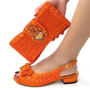 Zapatos y bolsos de estilo africano para mujer, calzado de fiesta nigeriano y italiano, color morado, tacones bajos, 2022