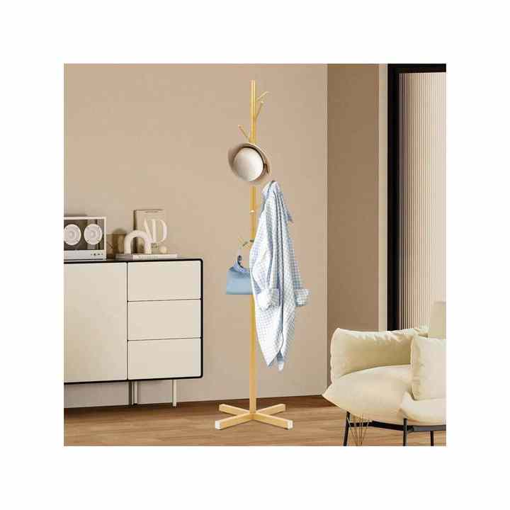 Simple Gold Metal 7-Hook Tree-Shaped Coat Rack Stand Free-Standing Corner Clothes Organizer for Home Commercial Use Elegant Rack