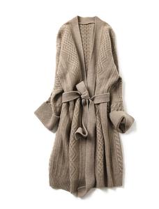 Cárdigan de Cachemira bordado para Otoño e Invierno 100%, cárdigan de Cachemira pura para mujer, suéter, abrigo, bata con cinturón - Product Image 4