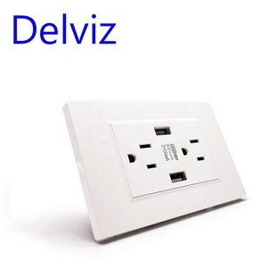 Delviz Parede Embutido 118mm * 76mm Painel Branco, American AC 110 ~ 250V, 2A Carregador USB Dual Outlet Port, Tomada de Alimentação 15A Padrão EUA - Product Image 4
