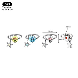 Clous d'oreille en titane G23 avec zircon étoile 7,8 mm F136 pour piercing corporel - Product Image 1