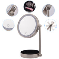 Miroir de Maquillage de Bureau LED Professionnel en Métal, Rechargeable USB, Contrôle Tactile, Tricolore, Intensité Réglable, avec Plateau de Rangement