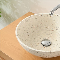 Lavabo de salle de bain en pierre de terrazzo rond à bord fin, motif coquille, 400 mm