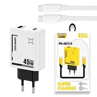 Chargeur super rapide 45W pour téléphone portable, chargeur USB-C de voyage avec câble USB-C, charge rapide 45W, adaptateur secteur USB Type C PD