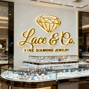 Elegant Backlit Illuminated Signage LED <b>Letters</b> with Diamond-Inspired Design for High-End Brand Identity Boutique Storefront - Product Image 1