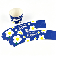 Funda de Papel para Vasos con Estampado Floral a Todo Color, Diseño Personalizado, Envoltura Desechable para Vasos de Café para Cafeterías y Restaurantes