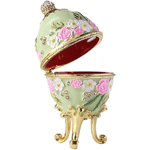 Faberge de estilo vintage clássico, ovo com esmalte e strass brilhantes, caixa de jóias do trinquete